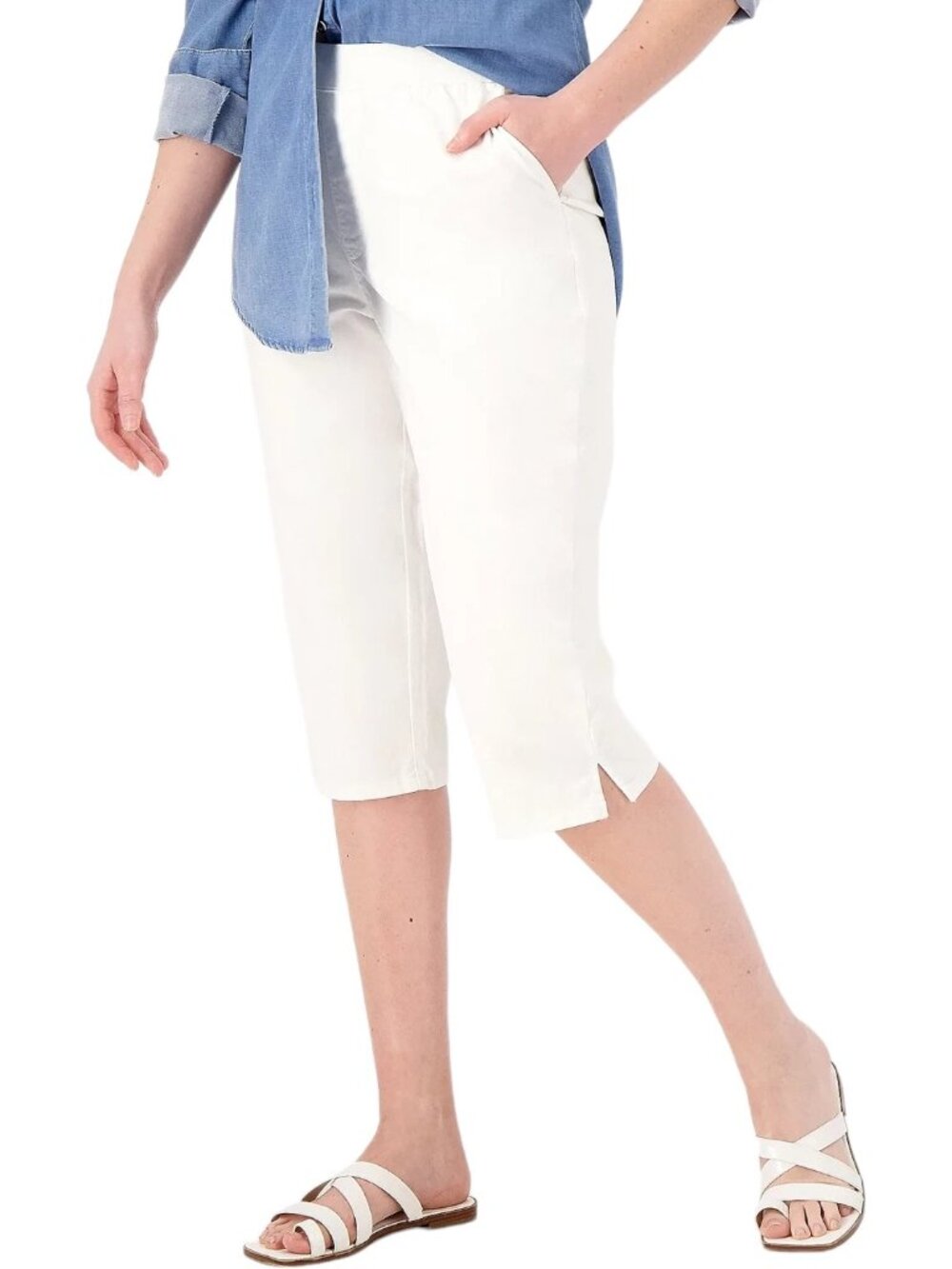 Denim & Co. Skimmer Size 3X EasyWear Twill Petite Relaxed Pull On Capri White